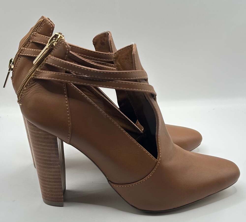 Hal Rubenstein Cognac Brown Cutout Block Heel Booties Women’s Size 9M - Picture 2 of 8